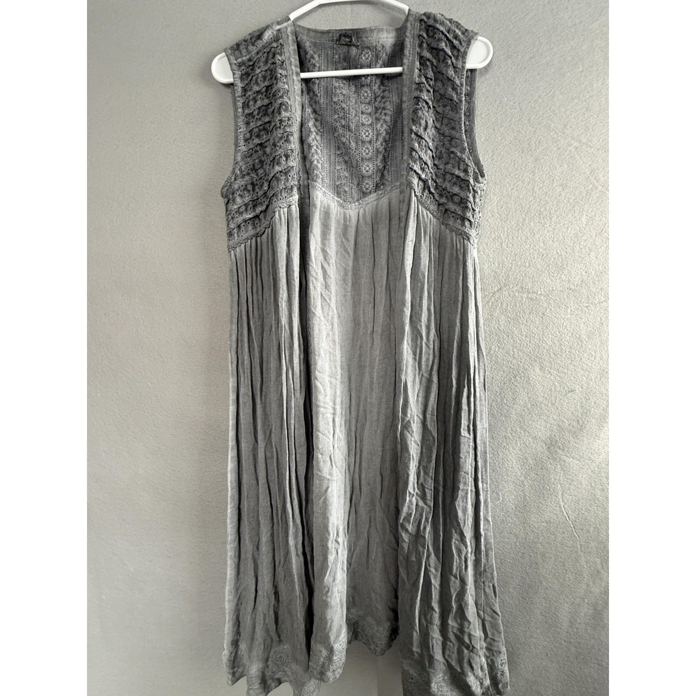 POL Dress Womens Medium Gray Sleeveless‎ Lace Boho Swing Trapeze Short Tunic